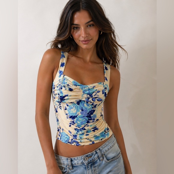 Free People Tops - NWT Free People Ivory Toile Combo Floral Butterfly Tank Top Womens​​​​​​​